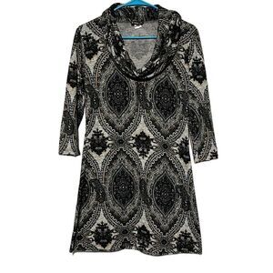 Sweater Dress Woman’s Small 3/4 Sleeve Cowl Neck Patterned Soft Casual Rayna Z